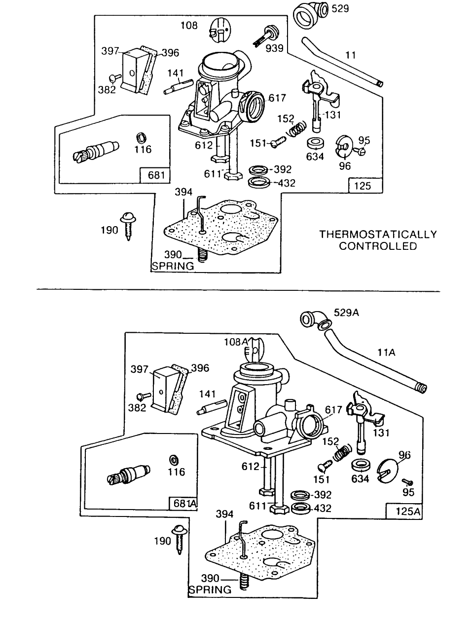 Carburetor Assemblies Diagram and Parts List for 112982-3912-XX  Briggs and Stratton Engine